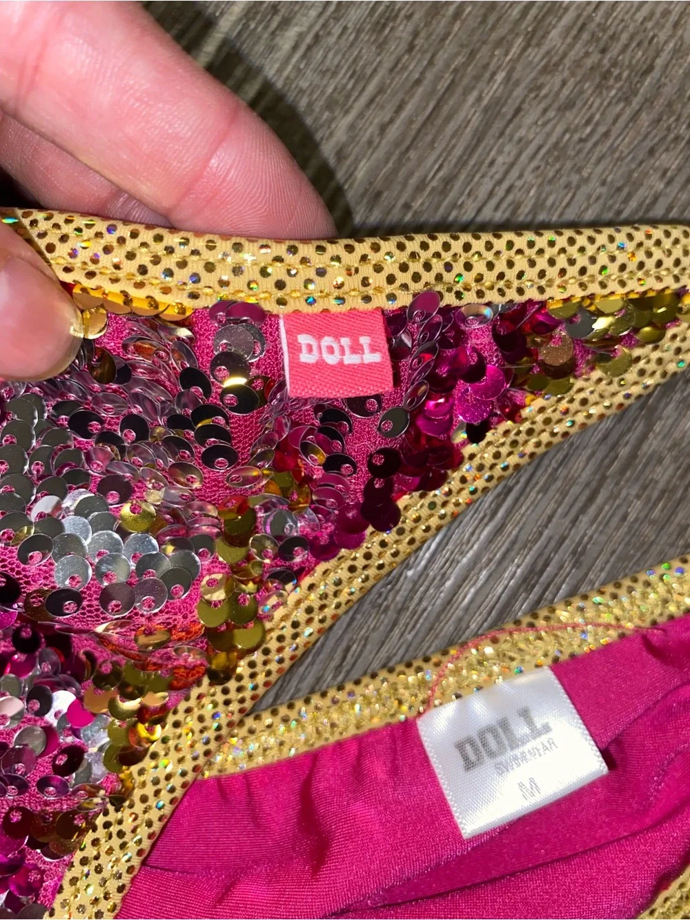 Dollcake Hot Pink Sequin Bikini with Gold Trim